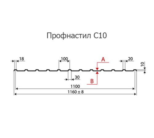 Продольно гнутый профнастил для укрытий конвейеров С10ПГ-1160, 0,7, оцинкованный
