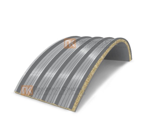Сэндвич-панели арочные с минеральной ватой, ширина 1000 мм, толщина 80 мм, 0.5/0.5, RAL7004