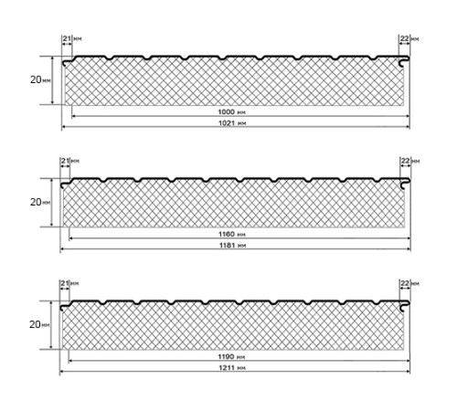 Сэндвич-панели двухслойные с минеральной ватой, ширина 1000 мм, толщина 20 мм, 0.5, RAL2004