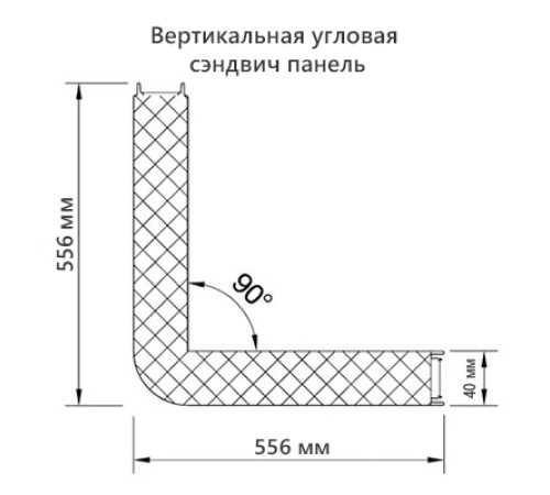 Угловая сэндвич-панель вертикальная из пенополистирола, 0.5/0.5, ширина 1000 мм, толщина 40 мм, RAL3009
