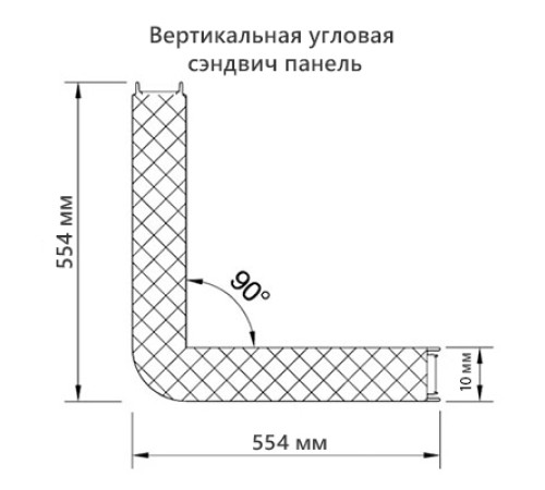 Угловая сэндвич-панель вертикальная из минеральной ваты, 0.5/0.5, ширина 1200 мм, толщина 10 мм, RAL3020