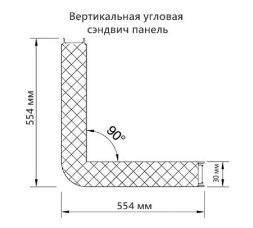 Угловая сэндвич-панель вертикальная из минеральной ваты, 0.5/0.5, ширина 1000 мм, толщина 30 мм, RAL6005