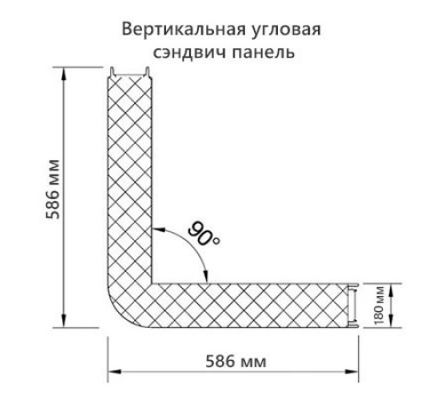 Угловая сэндвич-панель вертикальная из минеральной ваты, 0.5/0.5, ширина 1200 мм, толщина 180 мм, RAL7035