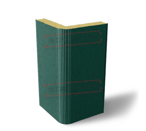 Угловая сэндвич-панель вертикальная из пенополиуретана, 0.5/0.5, ширина 1000 мм, толщина 20 мм, RAL6005