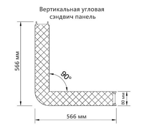 Угловая сэндвич-панель вертикальная из пенополистирола, 0.5/0.5, ширина 1000 мм, толщина 80 мм, RAL7004