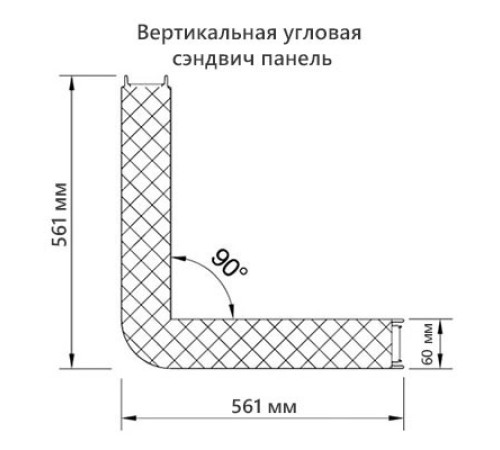 Угловая сэндвич-панель вертикальная из пенополиуретана, 0.5/0.5, ширина 1000 мм, толщина 60 мм, RAL9002