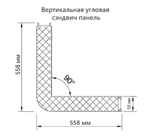 Угловая сэндвич-панель вертикальная из пенополиизоцианурата, 0.5/0.5, ширина 1200 мм, толщина 50 мм, RAL6005