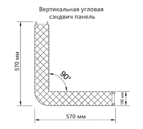 Угловая сэндвич-панель вертикальная из пенополиизоцианурата, 0.5/0.5, ширина 1200 мм, толщина 100 мм, RAL6018