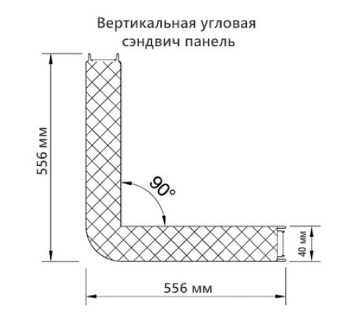 Угловая сэндвич-панель вертикальная из пенополиуретана, 0.5/0.5, ширина 1000 мм, толщина 40 мм, RAL5005